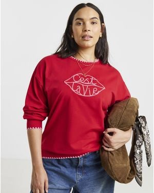 Simply Be Cest La Vie Slogan Sweat - Red