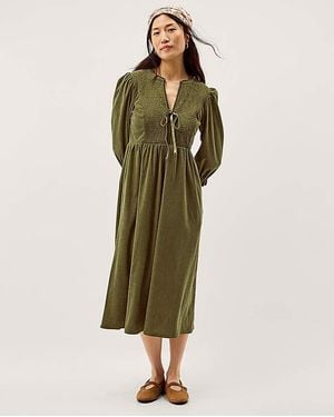 Monsoon Sara Smocked Corduroy Midi Dress - Green