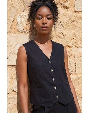 Roman Roman Linen Button Through Waistcoat - Blue