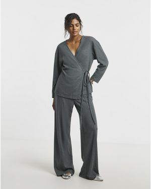 Simply Be Ribbed Wide Leg Trousers - Blue