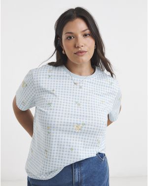 Simply Be Ditsy Floral Embroidered Tee - White