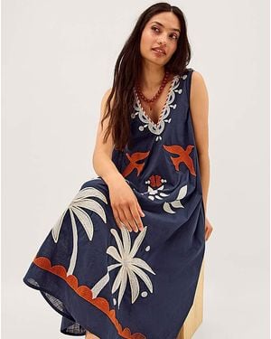Monsoon Eloise Embroidered Midi Dress - Blue