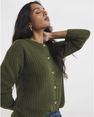Simply Be Crew Neck Ribbed Cardigan - Green