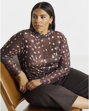 Simply Be High Neck Mesh Top - Brown