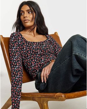 Simply Be Square Neck Pointelle Top - Black