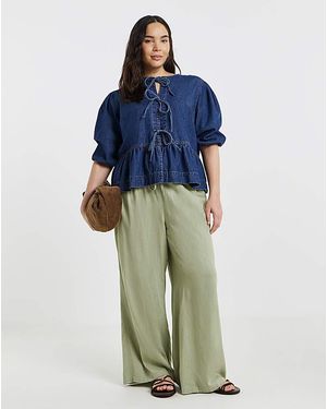Simply Be Wide Leg Linen Mix Trousers - Green