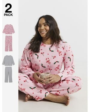 Simply Be (2 Pack) Value Mistletoe Pj Sets - Pink