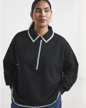 Simply Be Whipstitch Ls Polo Sweat - Black