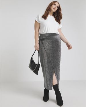Simply Be Glitter Knit Twist Side Skirt - Metallic