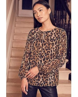 Roman Roman Animal Print Pleat Top - Brown
