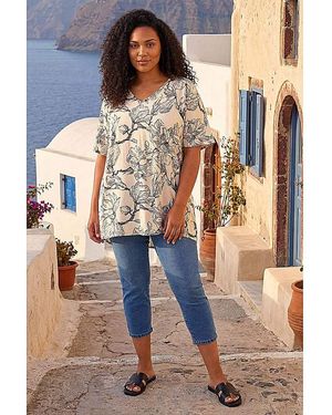 Roman Curve Floral Print Oversized Top - Blue