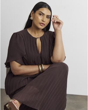 Joanna Hope Pleated Keyhole Blouse - Brown