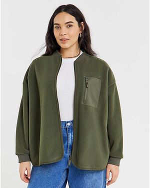 Simply Be Micro Fleece Bomber Jacket - Green