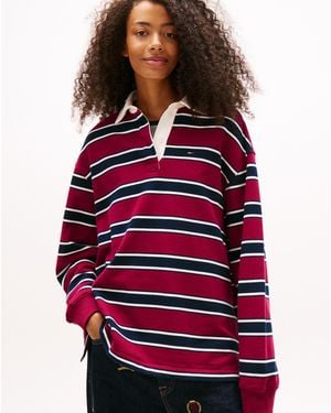 Tommy Hilfiger Stripe Relaxed Terry Rugby Shirt - Red