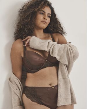 Pretty Secrets Satin & Lace Thong - Brown