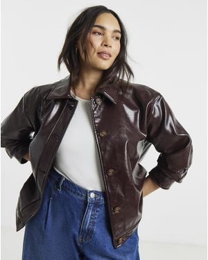 Simply Be Lacquer Trucker Jacket - Brown