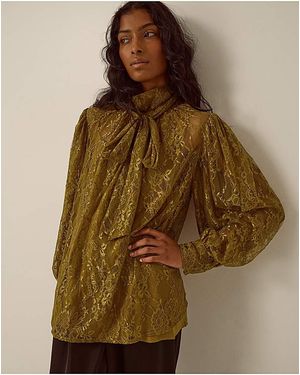 Monsoon Zadie High Tie Neck Lace Blouse - Brown