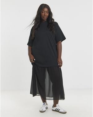 Simply Be 1 T-Shirt Sheer Hem Midi Dress - Black