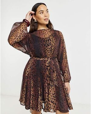 Simply Be Print Skater Dress With Godet - Brown