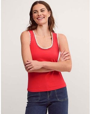Monsoon Teri Contrast Stitch Jersey Top - Red