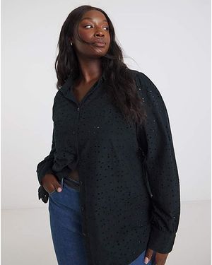 Simply Be Broderie Long Sleeve Shirt - Blue