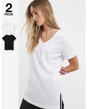 Simply Be 2 Pack V Neck Longline T-Shirts - White