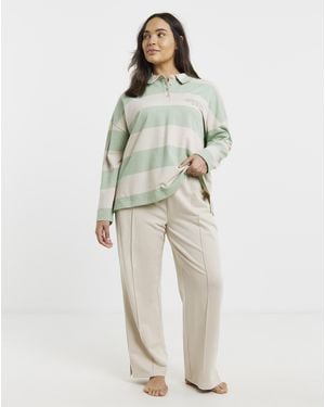 Simply Be Rugby Top & Wide Leg Jogger Lounge Set - Natural