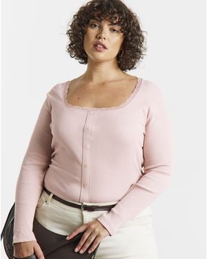 Simply Be Square Neck Button Down Ls Top - Pink