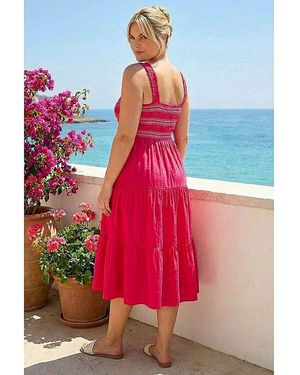 Roman Curve Strappy Shirred Midi Dress