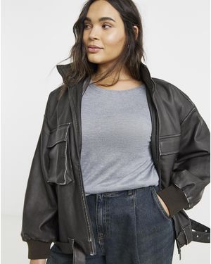 Native Youth Washed Pu Bomber - Grey