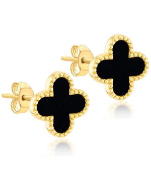 iJewel 9Ct Onyx Petal Stud Earrings - White
