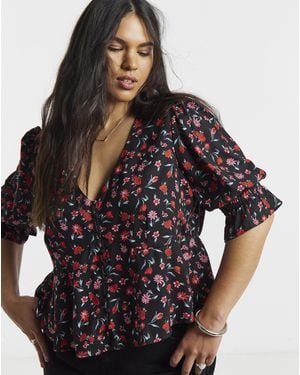 Simply Be Shirred Sleeve Tea Blouse - Black