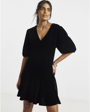 Simply Be Velour Godet Swing Dress - Black