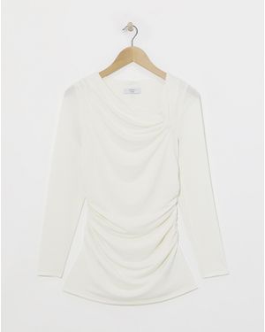 Joanna Hope Aysmmetrical Top With Brooch - Natural