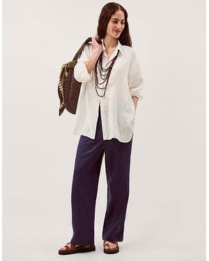 Monsoon Lucy Straight Leg Linen Trousers - Blue