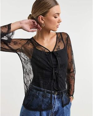 Simply Be Lace Tie Front Cardi - Black