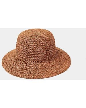 Accessorize Crochet Straw Bucket Hat - Brown