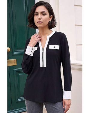 Roman Roman Contrast Zip Stretch Top - Blue