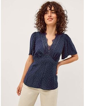 Monsoon Cleo Lace Polka Dot Top - Blue