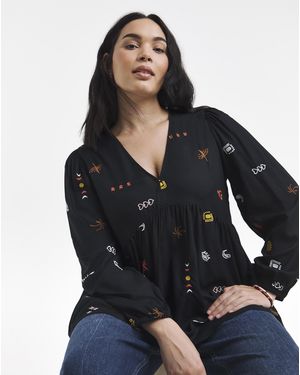 Simply Be Embroidered Smock Blouse - Black