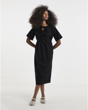 Simply Be Denim Tie Front Midi Dress - Black