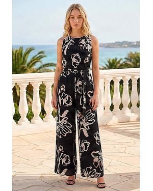 Roman Roman Floral Print Chiffon Jumpsuit - Black