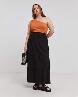 Simply Be Tiered Cotton Maxi Skirt - Black