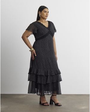 Joanna Hope Lace Trim Ruffle Midi Dress - Black