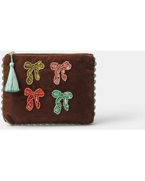 Accessorize Embellished Bow Velvet Pouch - White