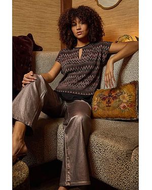 Roman Roman Zig Zag Print Bubble Hem Top - Brown