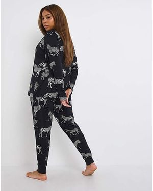 Chelsea Peers Zebra Print Crew Pj Set - White