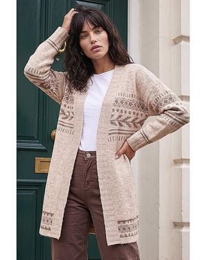 Roman Roman Pattern Belted Cardigan - Natural
