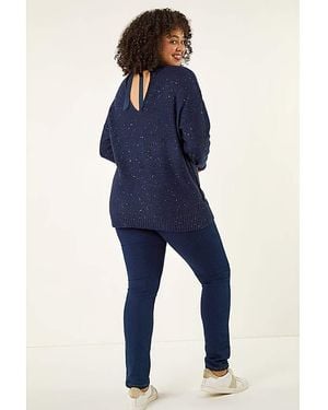 Roman Curve Hotfix Longline Knit Jumper - Blue