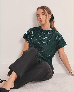 Simply Be Glossy Sequin Cap Sleeve Top - Green